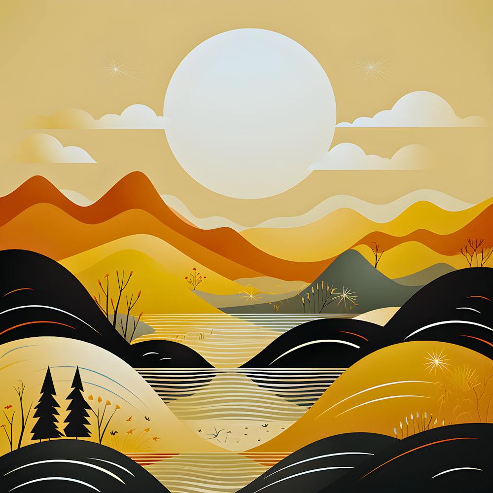 Golden Horizons Minimalist Mountain Glow