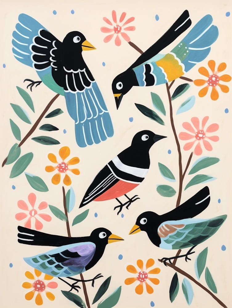 Folk Style Bird Painting Magpie 6