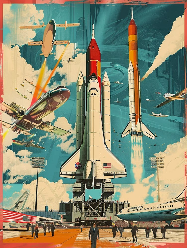 Air Space Museum New York Farbenfrohe Siebdruck-Illustration 4