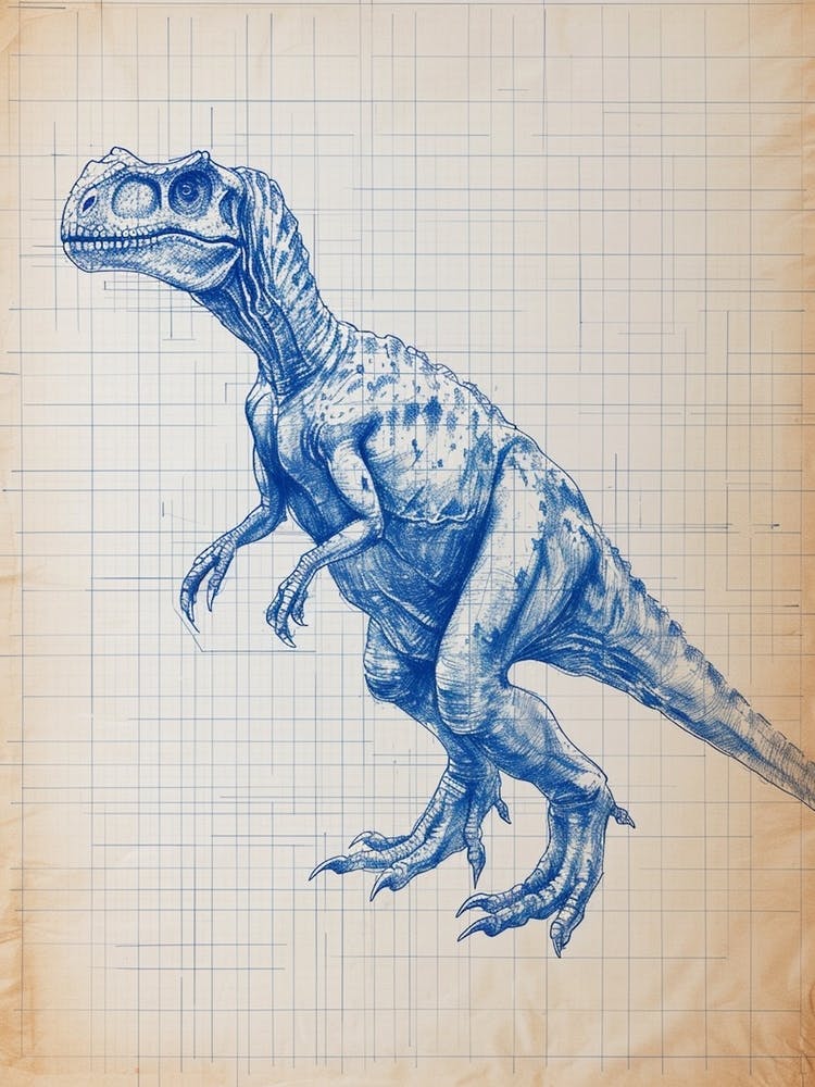 Iguanodon Dinosaur Blue Print Sketch 2