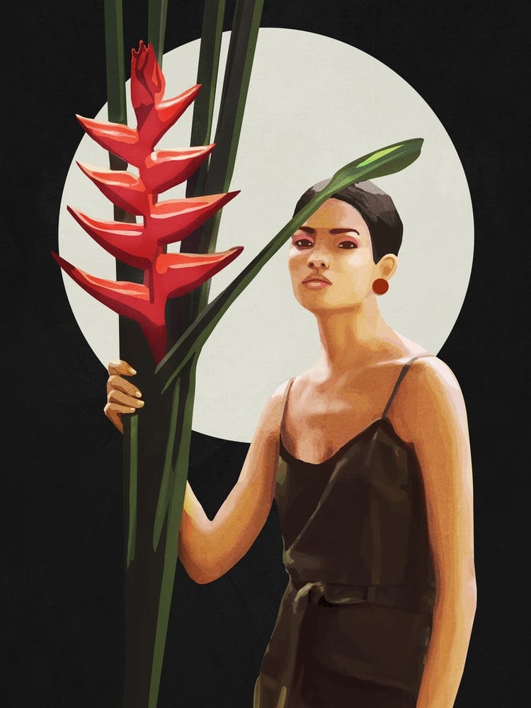 Woman with tropical flowers