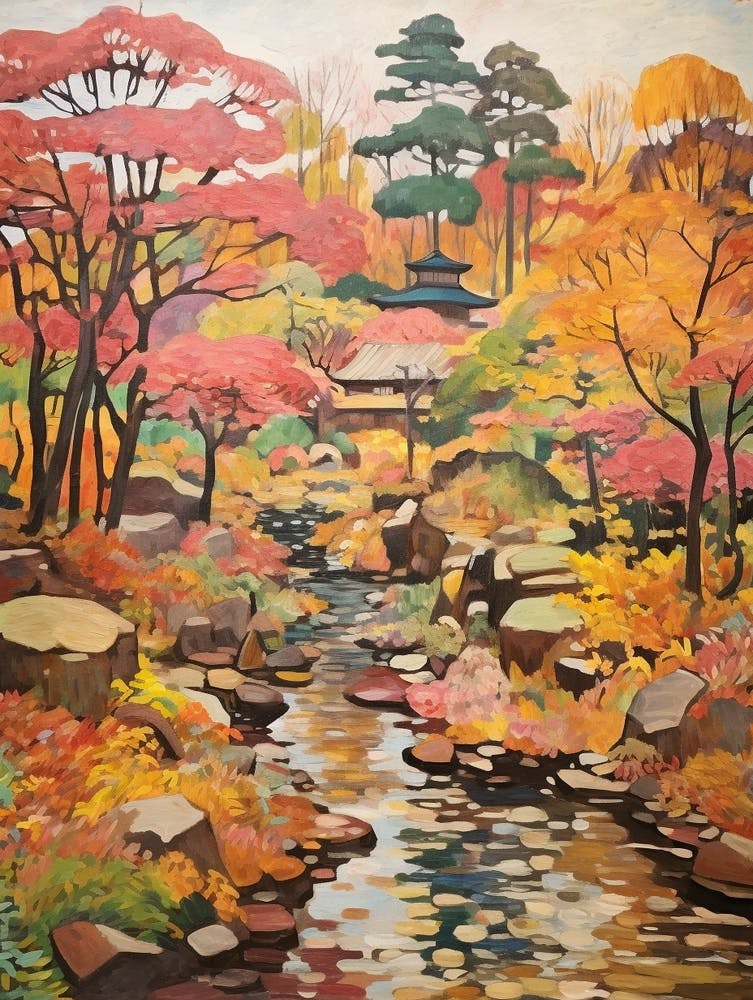 Autumn City Park Painting Kenrokuen Garden Kanazawa Japan 1