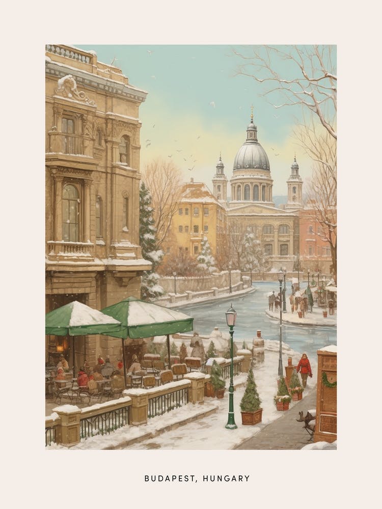 Vintage Winter Poster Budapest Hungary 5