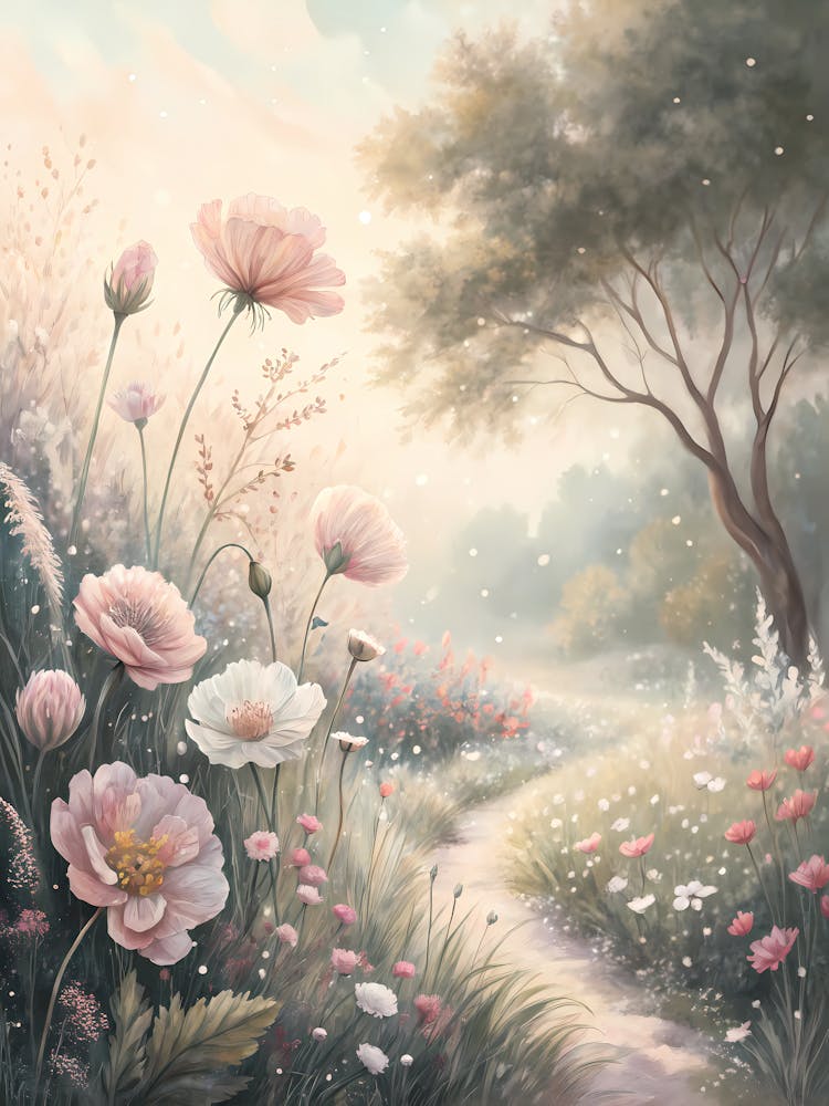 Style Peinture À L'Huile Fond Floral Flou Rêveur Doux