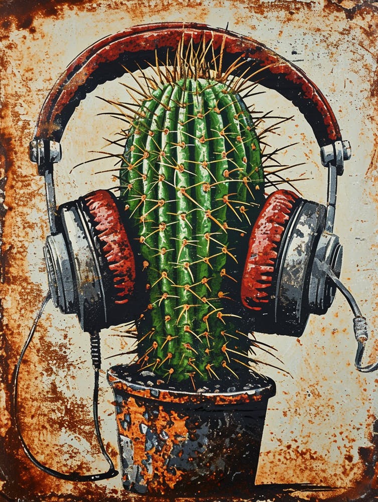 Cactus With Headphones 1