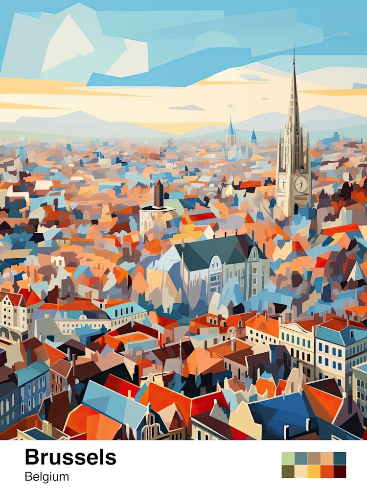 Brussels, Belgium, Geometric Illustration 4 Poster