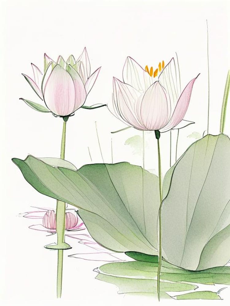 Lotusblumen im Park Bleistift-Illustration 2