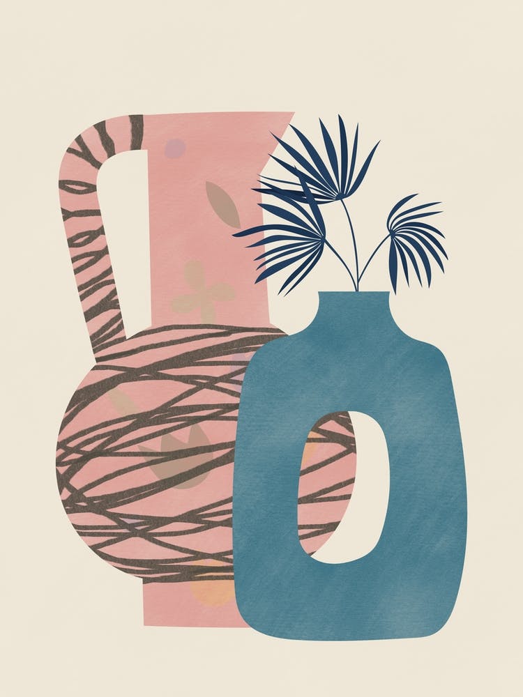 Nature Morte Au Vase Bleu Et Rose