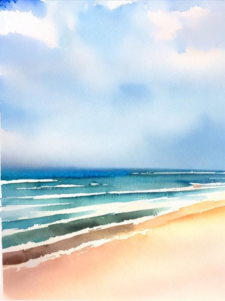 Galle Face Green Beach, Colombo, Sri Lanka Watercolour