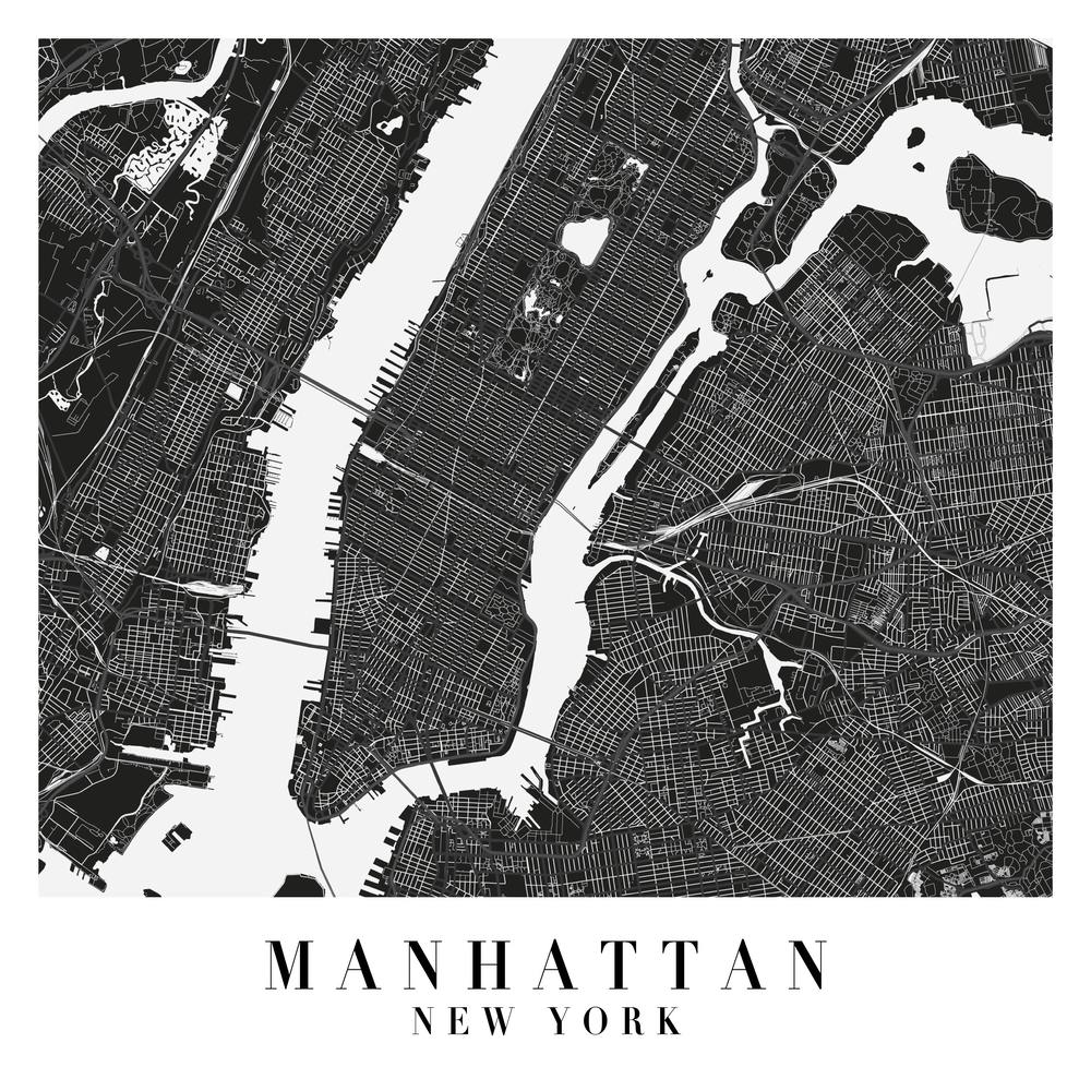 Manhattan New York Minimal Black Mono Street Map  Square