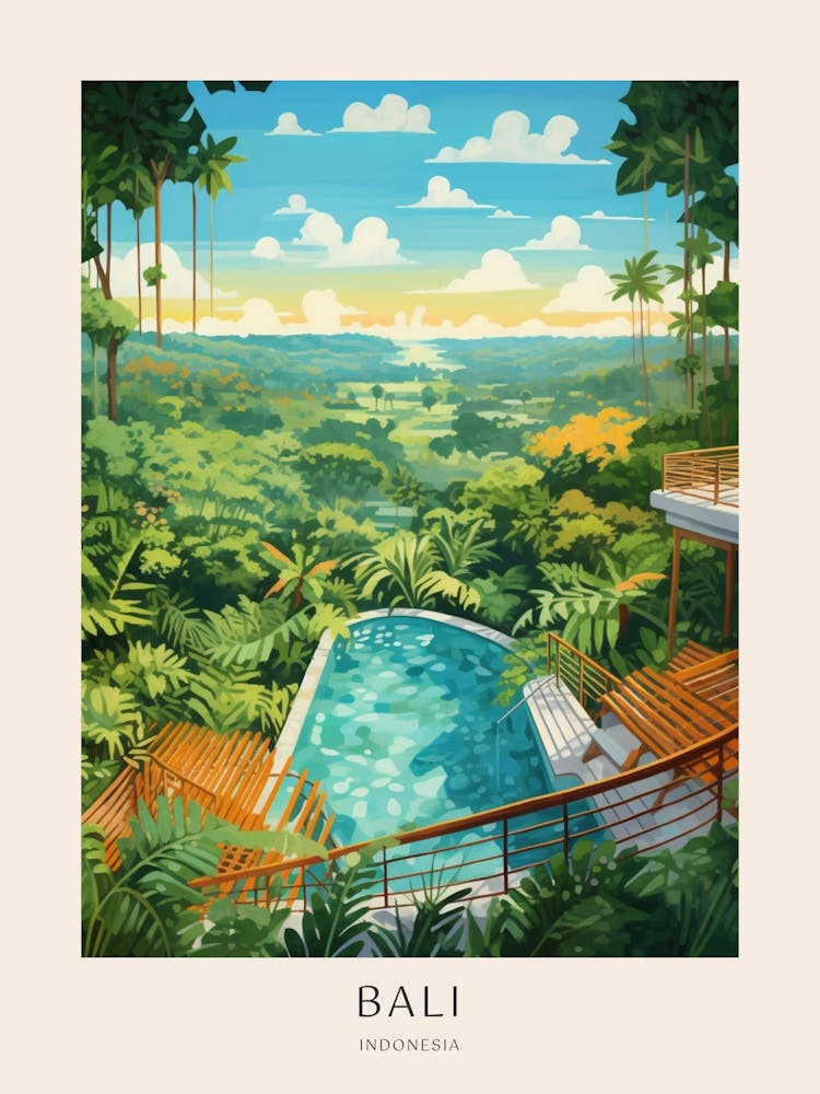 Bali, Indonesia 4 Midcentury Modern Pool Poster