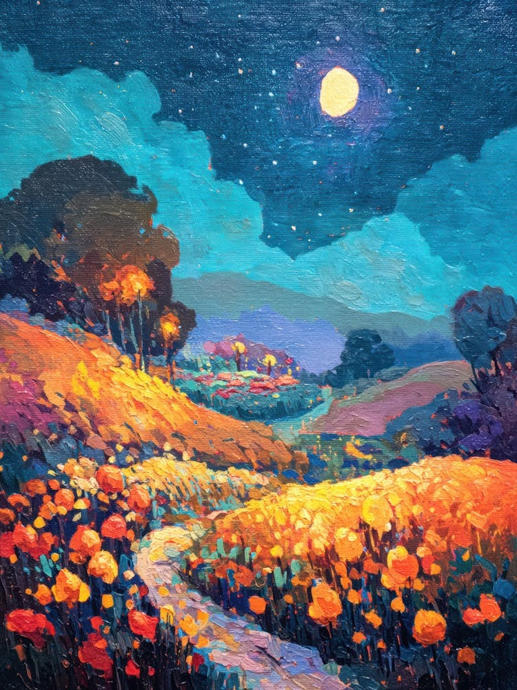 Poppy Field At Night