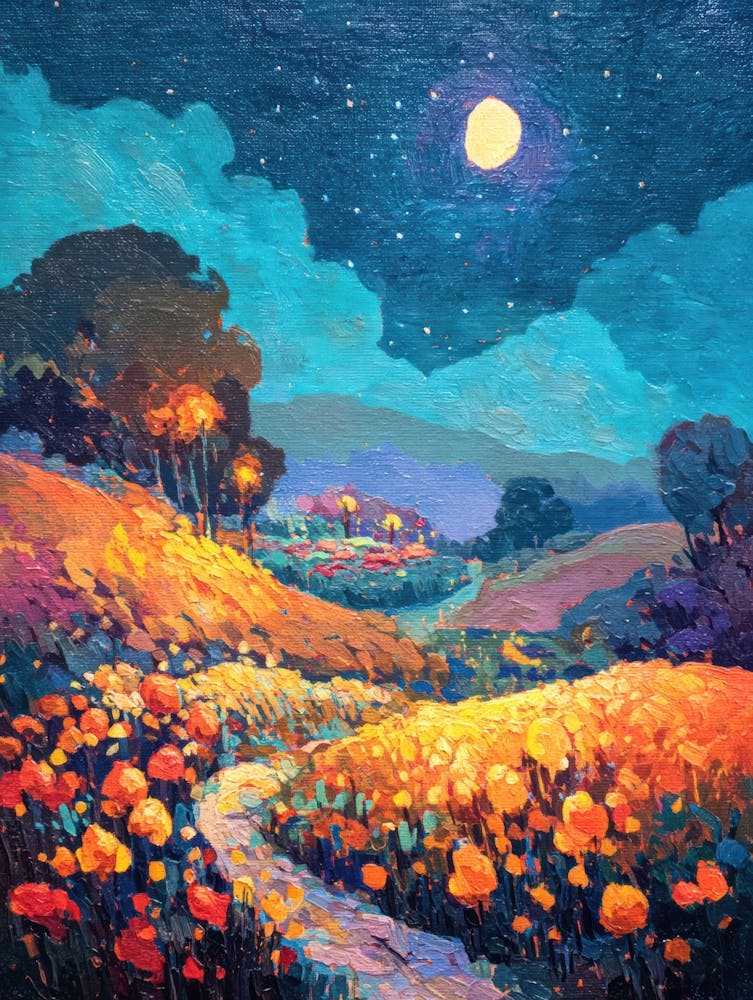 Poppy Field At Night
