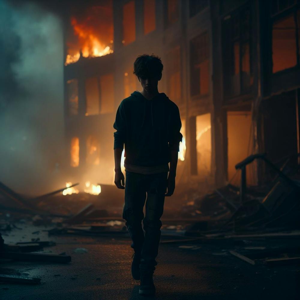 Man Walking Through A Burning Building
