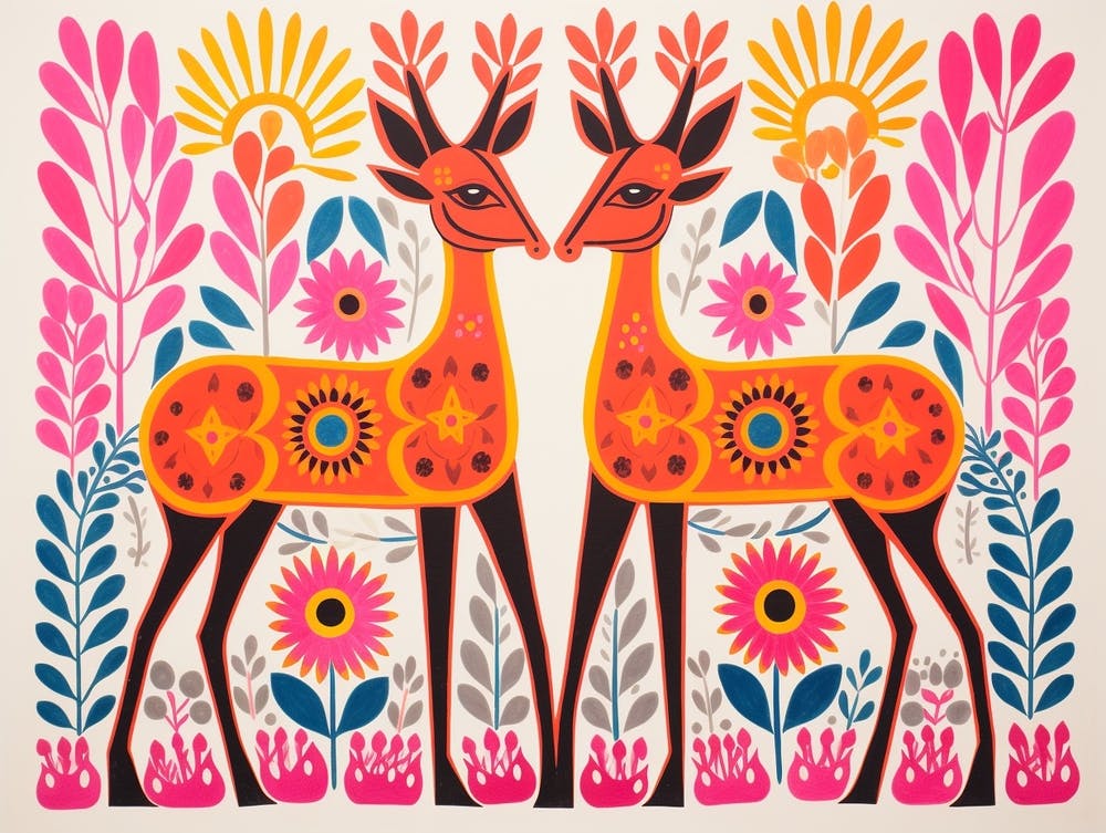 Antelope 1 Folk Style Animal Illustration