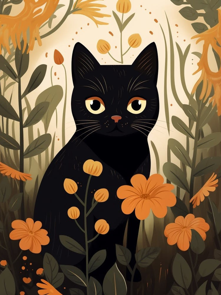 Cute Fall Black Cat Illustration 4