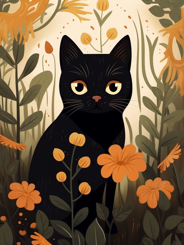 Cute Fall Black Cat Illustration 4