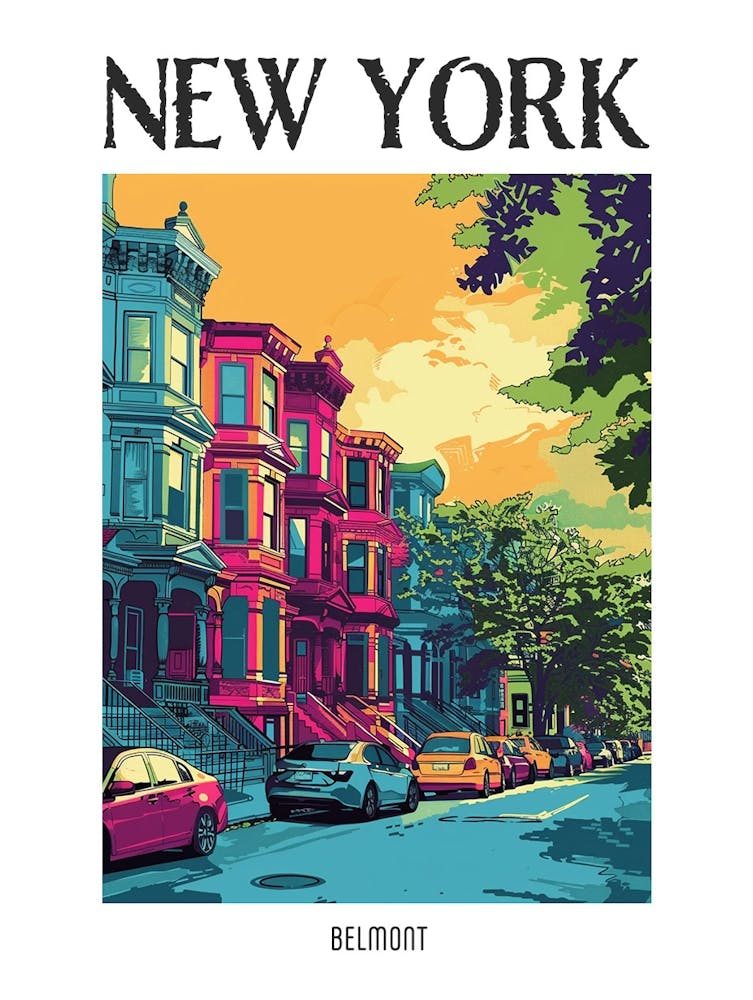 Belmont New York Farbenfrohe Siebdruck-Illustration 3 Poster