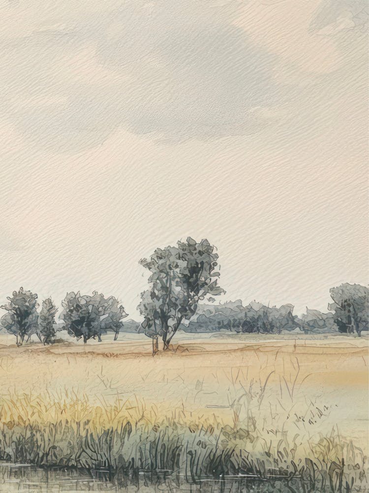 Summer Landscape With River And Trees Landscape Vintage Watercolour 3