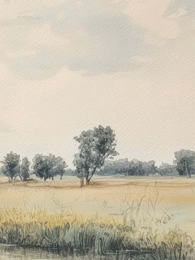 Summer Landscape With River And Trees Landscape Vintage Watercolour 3