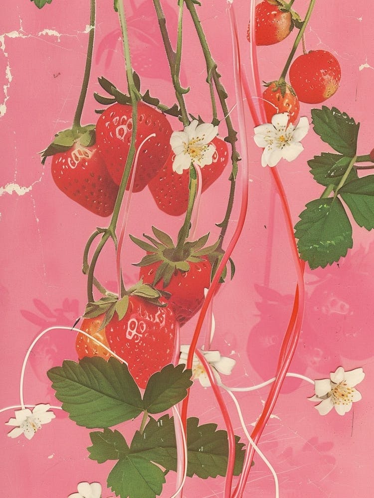 Strawberry Laces Candy Sweets Retro Collage 1