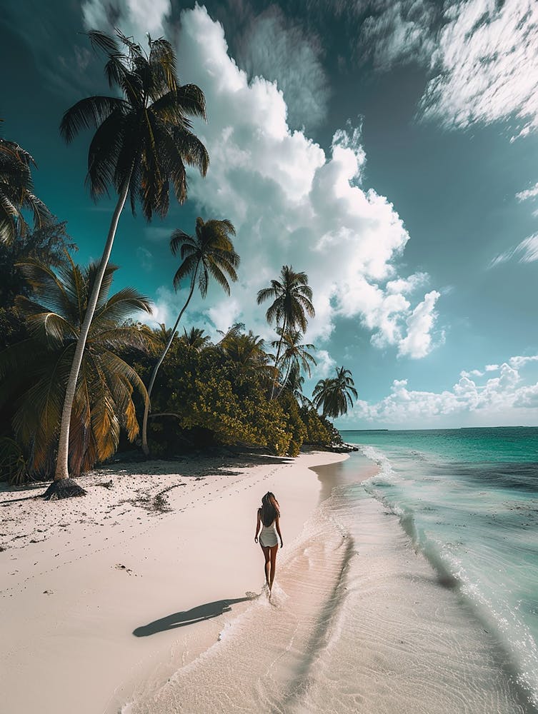 Woman Walking On The Beach
