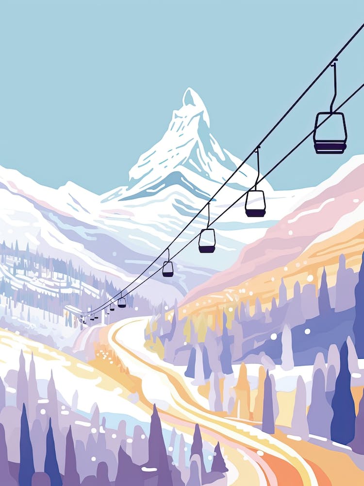 Zermatt   Switzerland, Ski Resort Pastel Colours Illustration 1