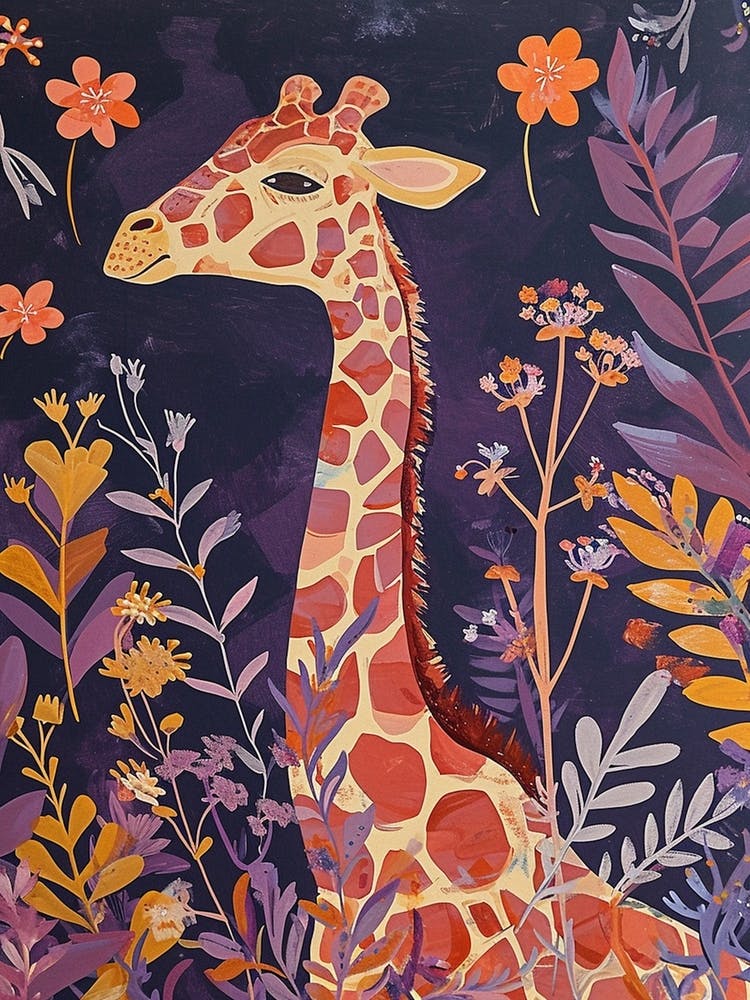 Cute Illustration Of A Giraffe In The Plants 3