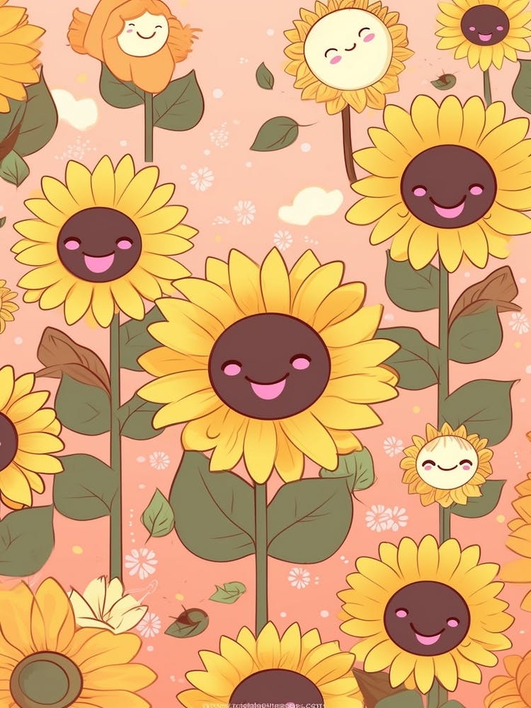 Sunflowers Kawaii Illustration 1