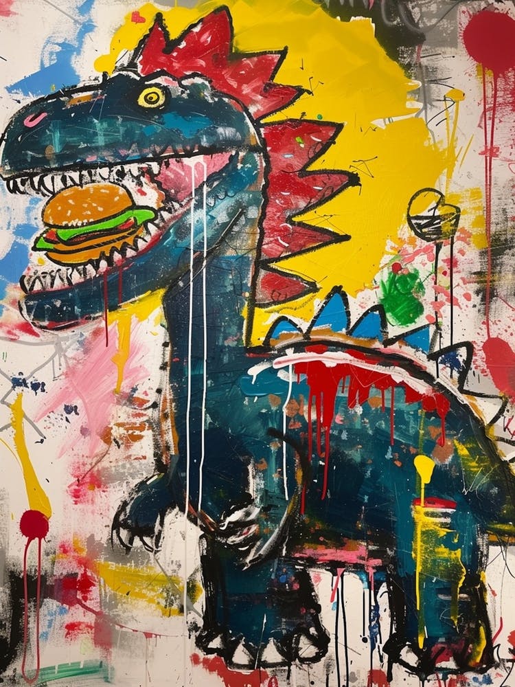 Dinosaur Eating A Hamburger Burger Abstract