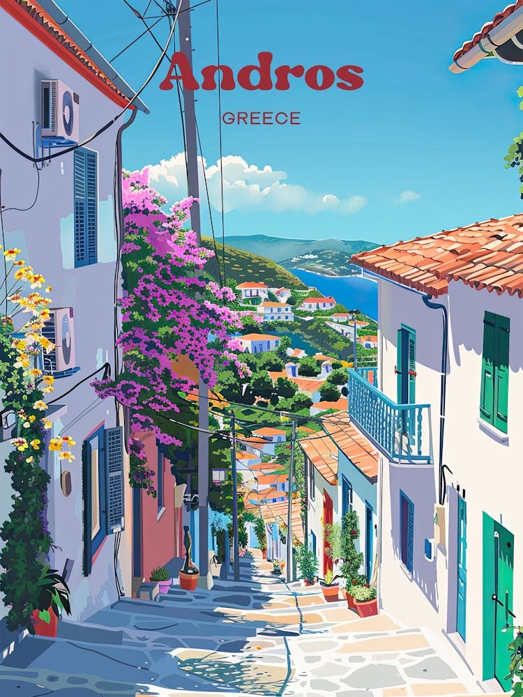 Andros Greece Streetview Travel Illustration