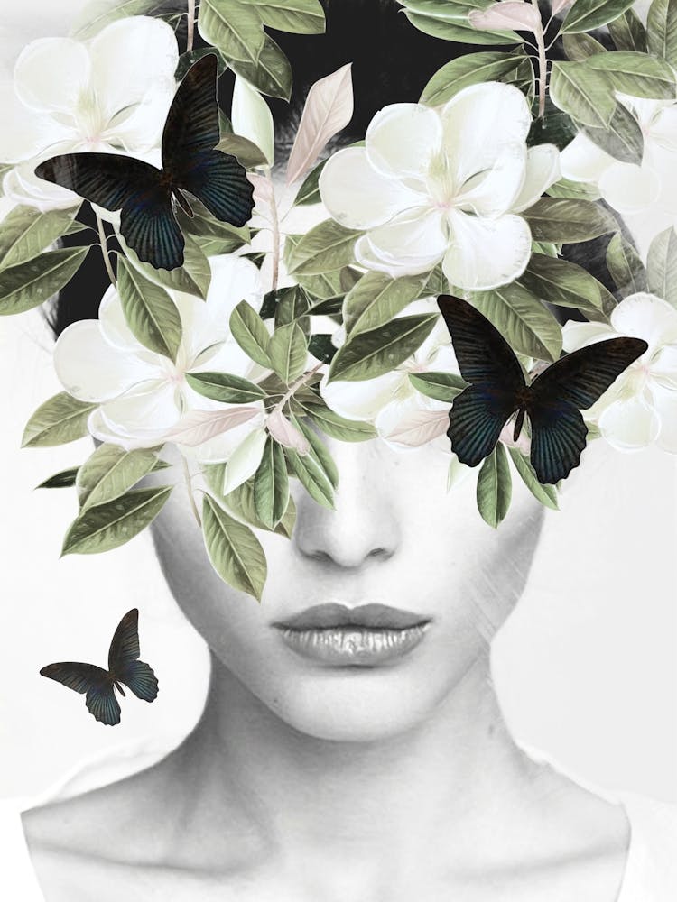 Woman With Flowers And Butterflies 3