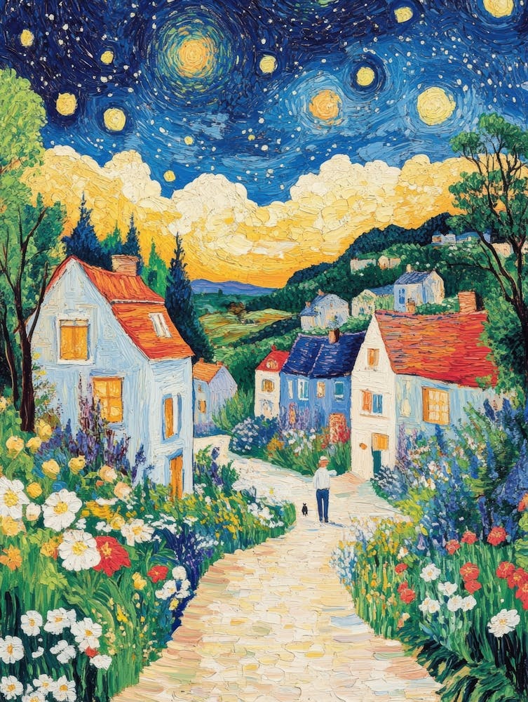 Farbenfrohe Sommerdorfhäuser In Starry Night