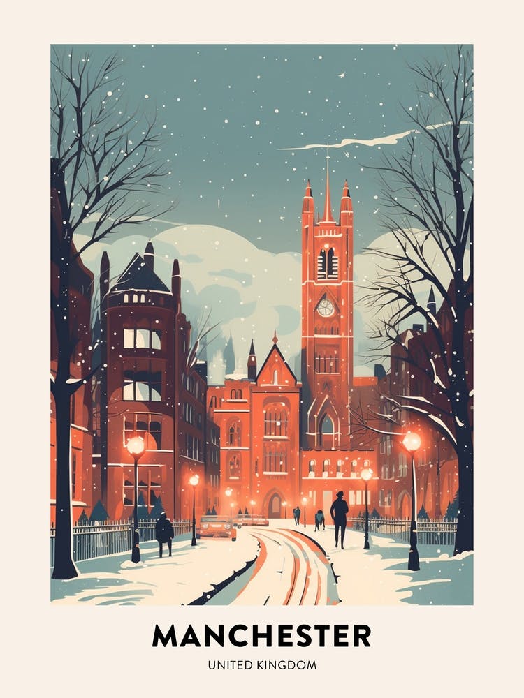 Winter Night  Travel Poster Manchester United Kingdom 1