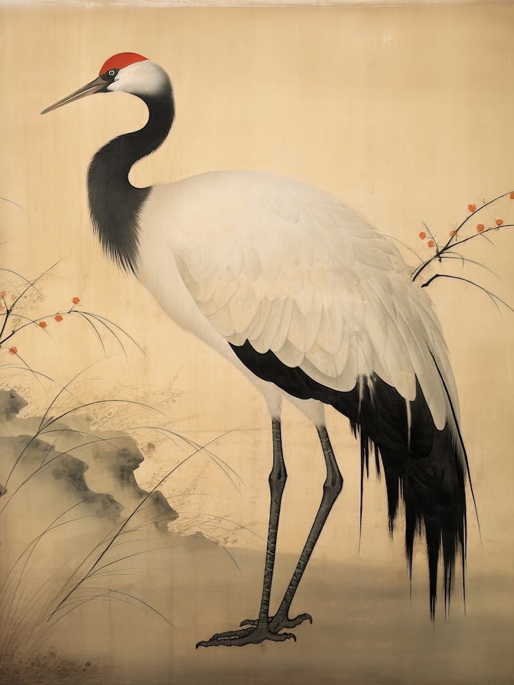 Crane Bird on Beige