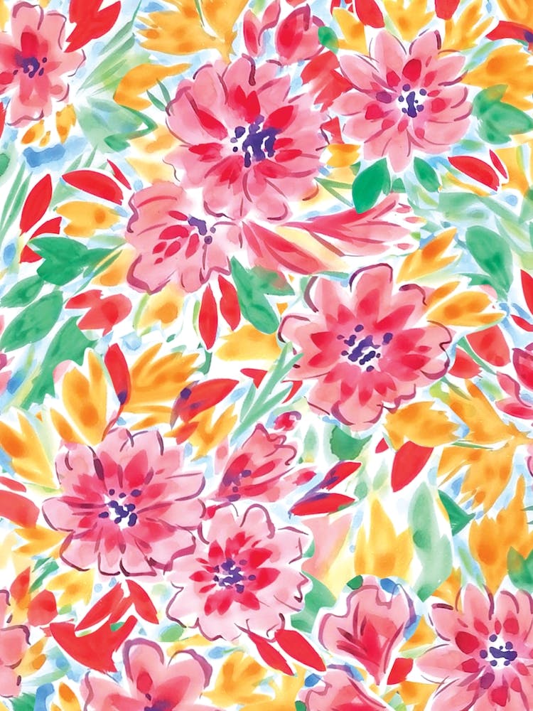 Watercolour Florals Red & Yellow