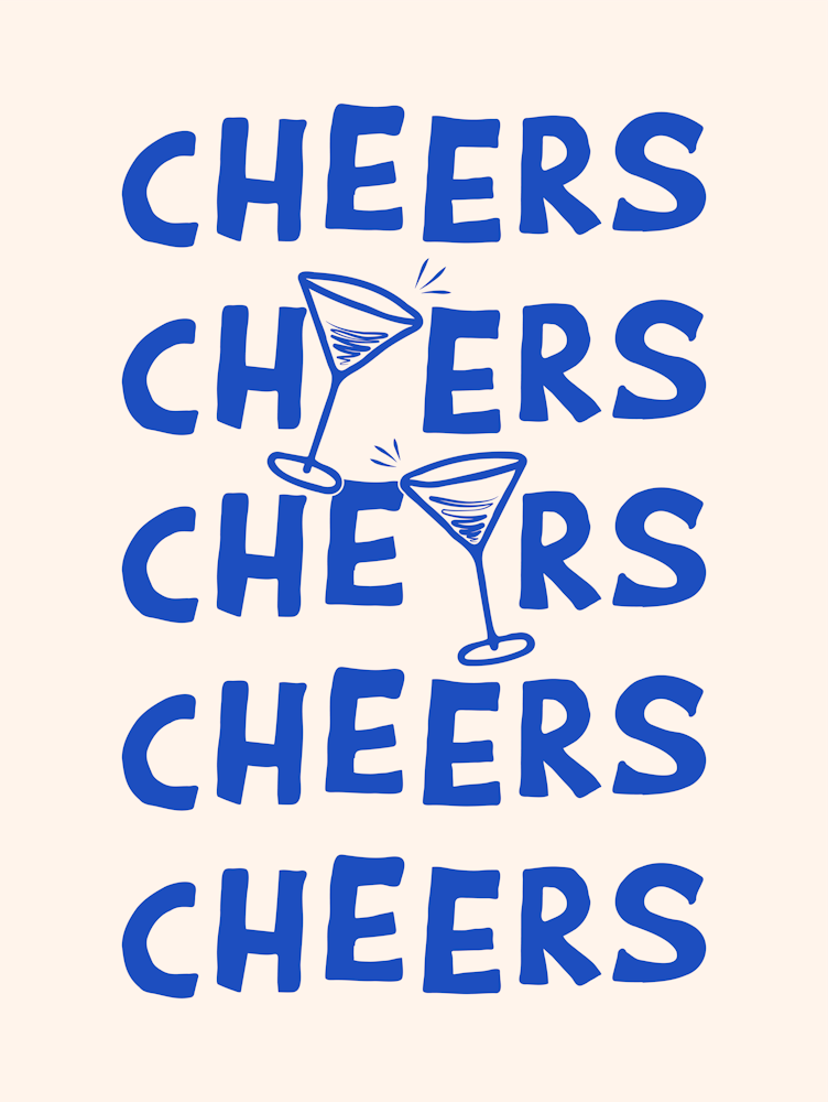 Cheers Cocktail Drinks in Blue and Linen White