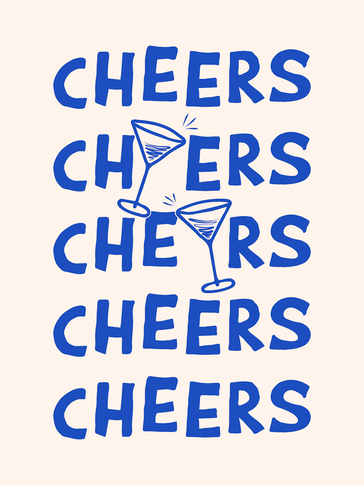 Cheers Cocktail Drinks in Blue and Linen White