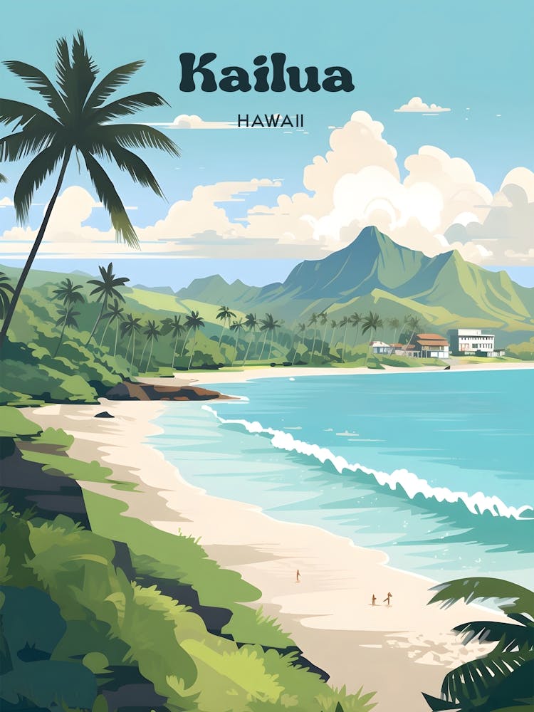Kailua Hawaii Seaside Travel Art Illustration