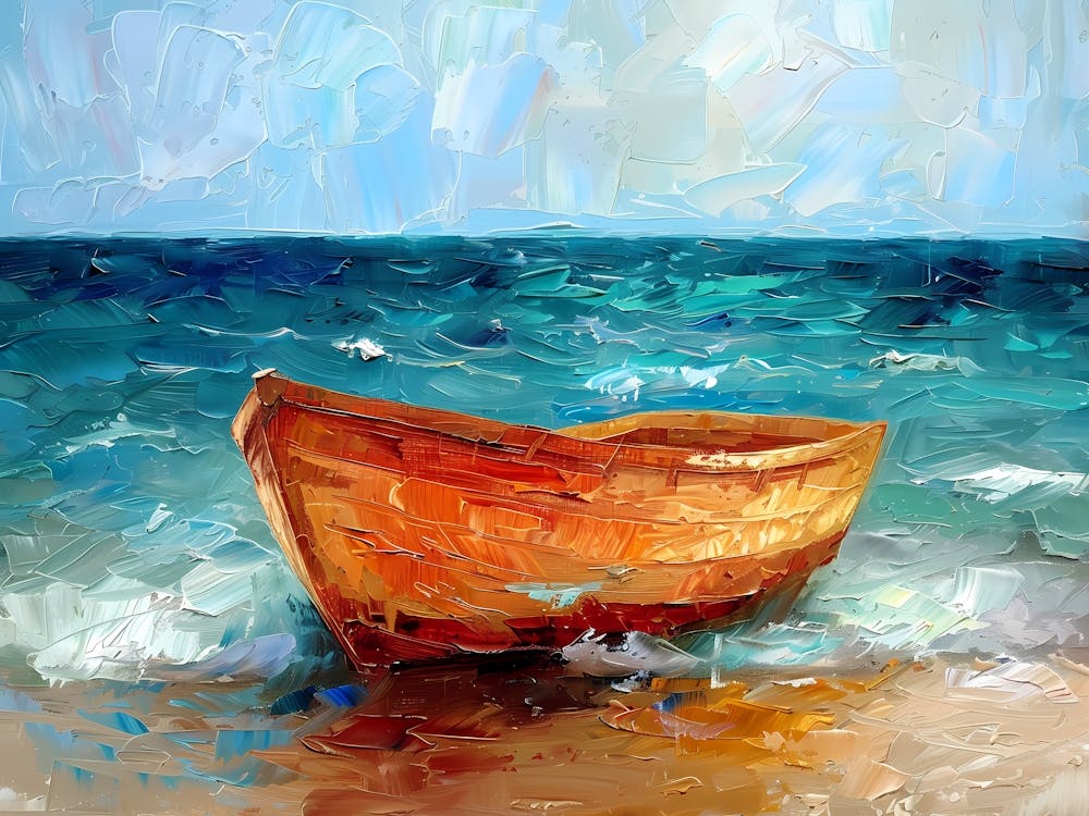 Serenity at Sea An Oil Painting of a Boat 1
