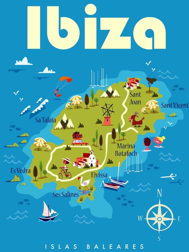 Ibiza Map Poster Green & Blue