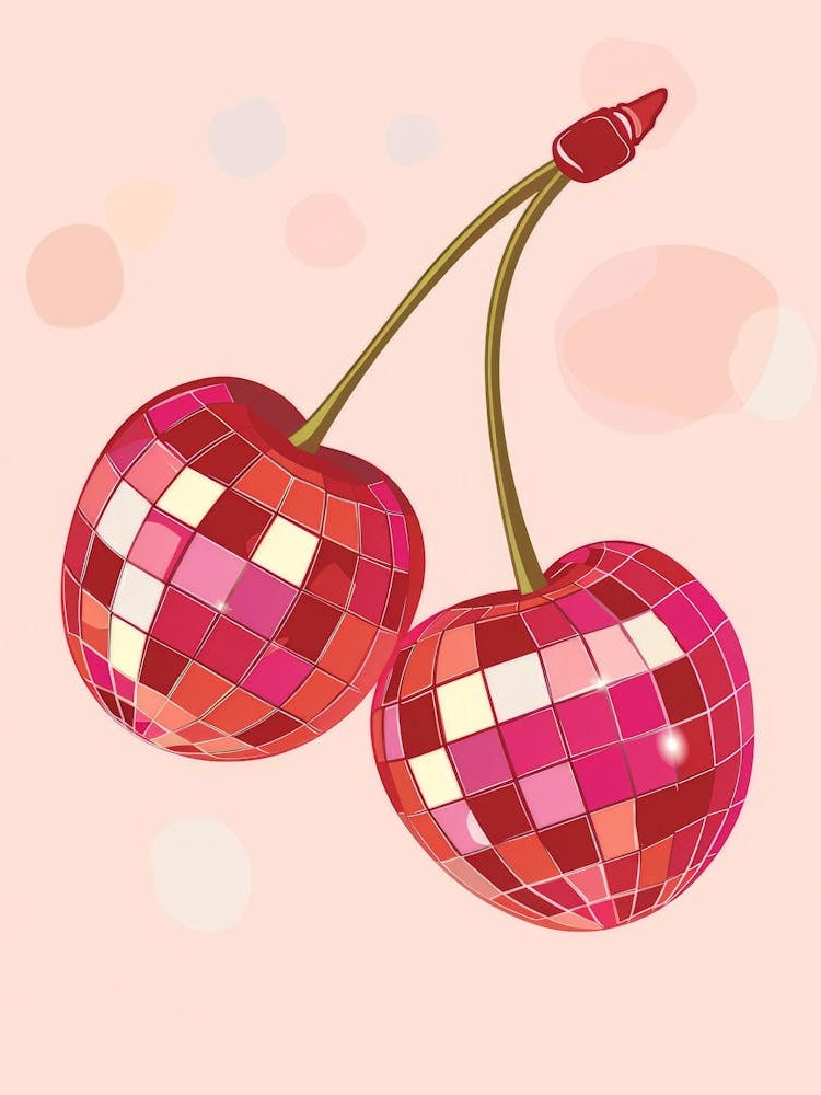 Cherries On A Pink Background 1