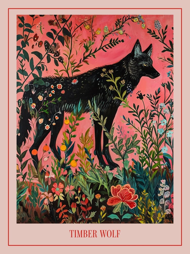 Florale Tiermalerei Timberwolf 1 Poster