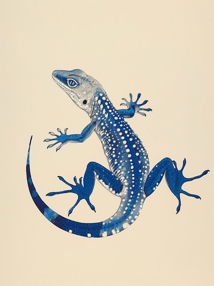 Blue African Fat Tailed Gecko Block Print 4