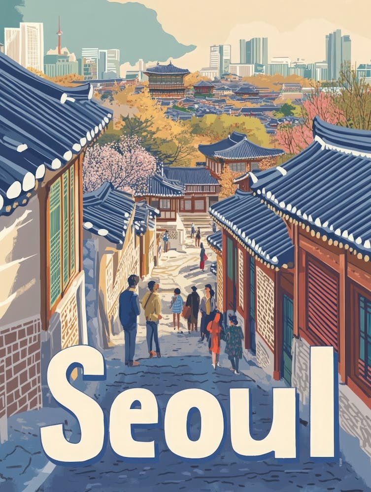 Aihrgdesign Ein von den 1970ern inspiriertes Reiseposter für Seoul 3