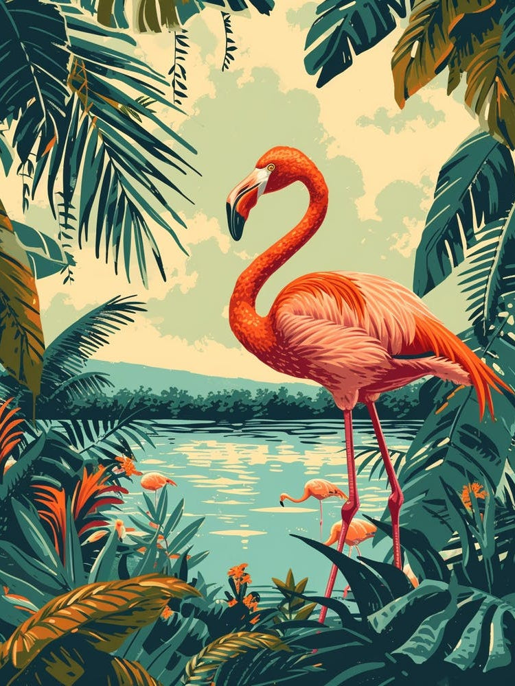 Greater Flamingo Las Coloradas Mexico Tropical Illustration 4