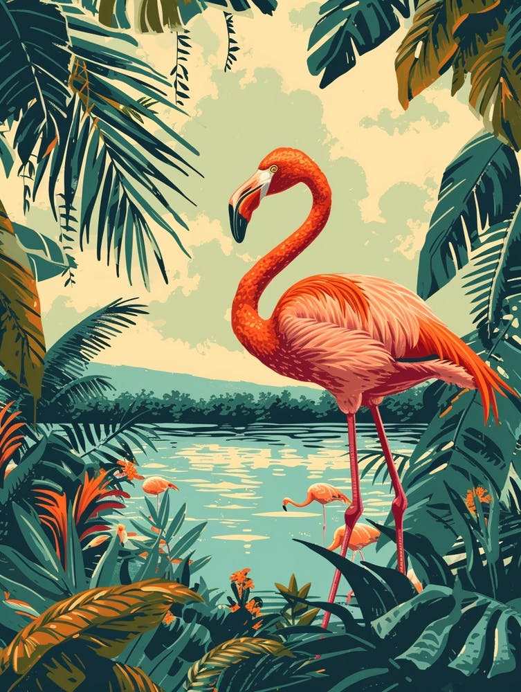 Greater Flamingo Las Coloradas Mexico Tropical Illustration 4