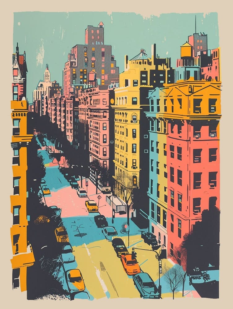 Upper West Side New York Colourful Silkscreen Illustration 1