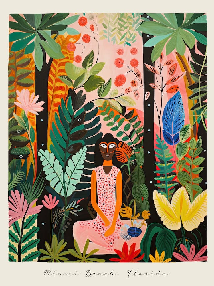 Poster Of Miami Beach, Florida, Matisse And Rousseau Style 1