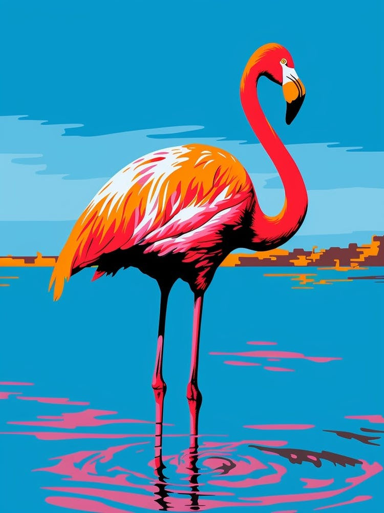Andy Warhol Style Bird Greater Flamingo 1
